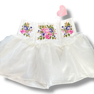 Sugar Thrillz Garden GateWhite Multicolor Floral Embroidered Tulle Mini Skirt XS